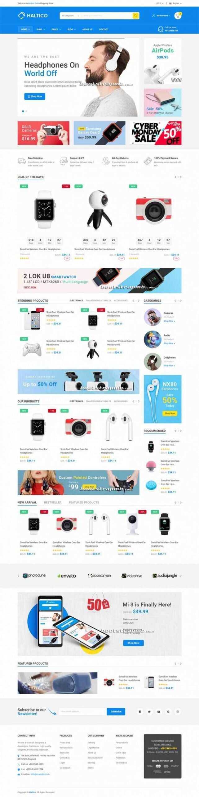 蓝色Bootstrap4大型响应式数码产品设备商城 - KingHub