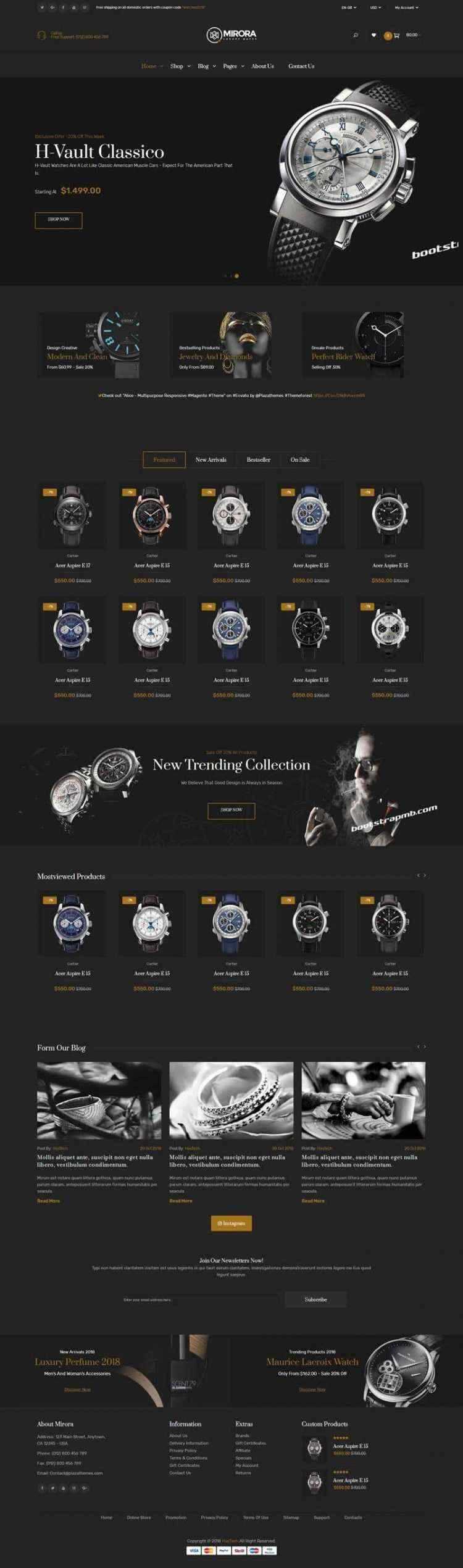 Bootstrap黑色响应式奢侈品手表商城网站 - KingHub