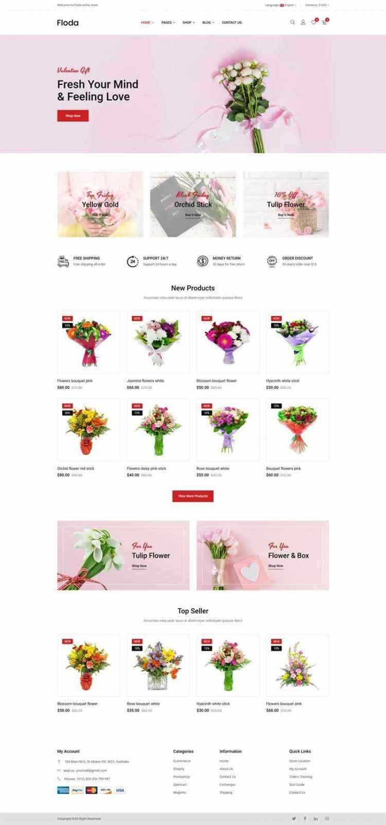 Bootstrap红色精美响应式鲜花花店电商网站 - KingHub