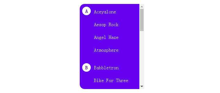 js+css3侧边栏滚动显示首字母索引特效 - KingHub