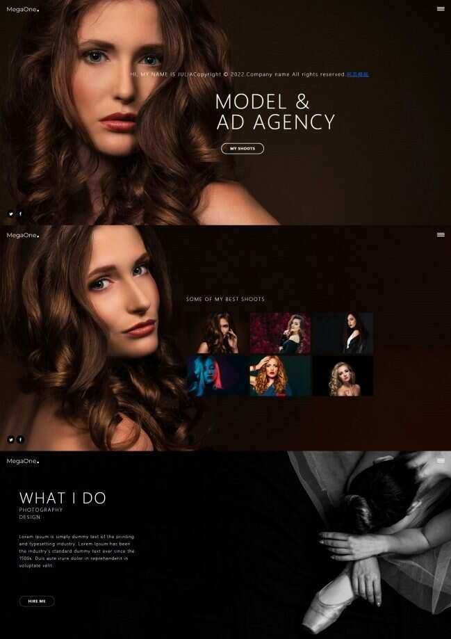 模特广告代理个人简历网页模板 - KingHub