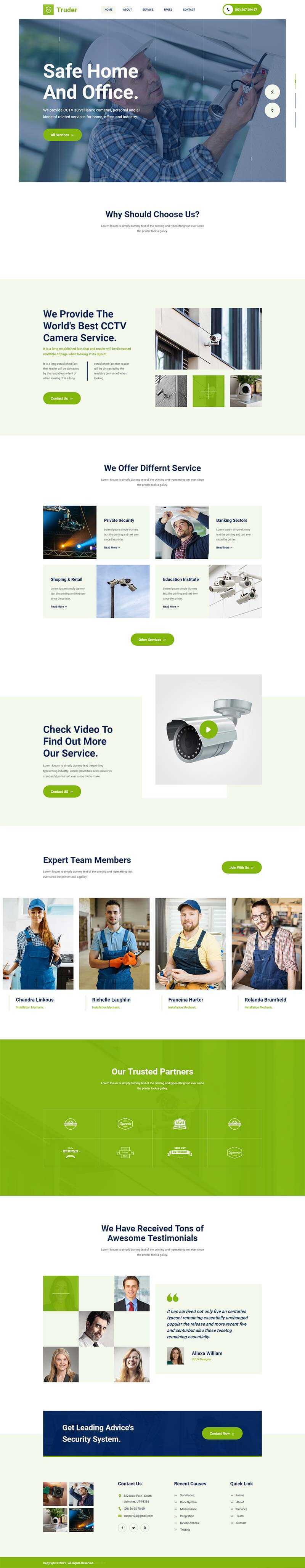 绿色风格视频监控安装安防公司网页模板 - KingHub