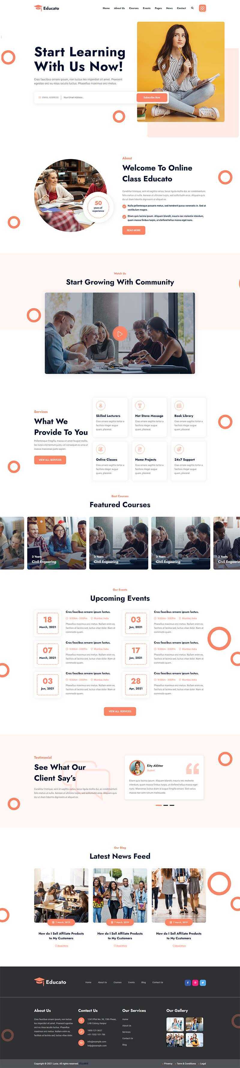 橘黄色响应式在线学习教育企业网站html模板 - KingHub