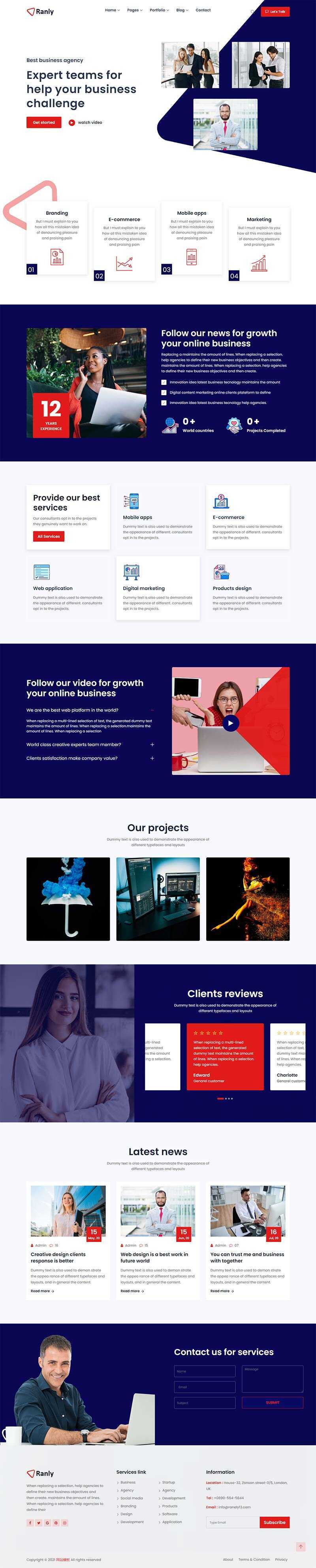 Bootstrap多用途的商业服务公司网站HTML模板 - KingHub