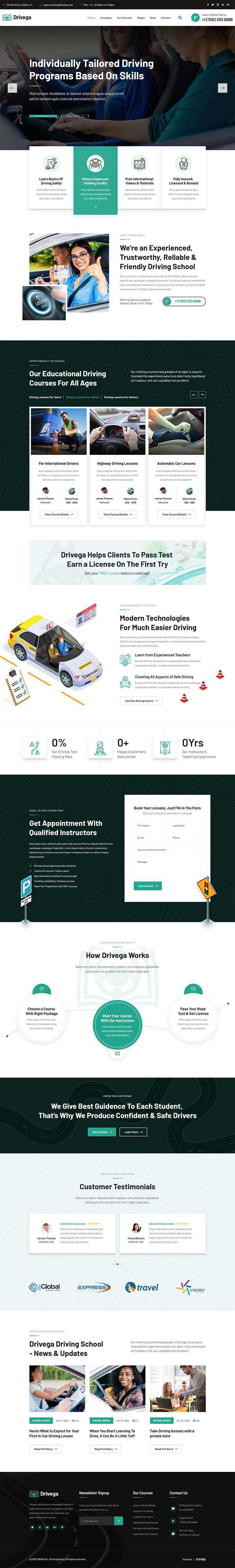 绿色汽车驾校培训企业官网HTML模板 - KingHub