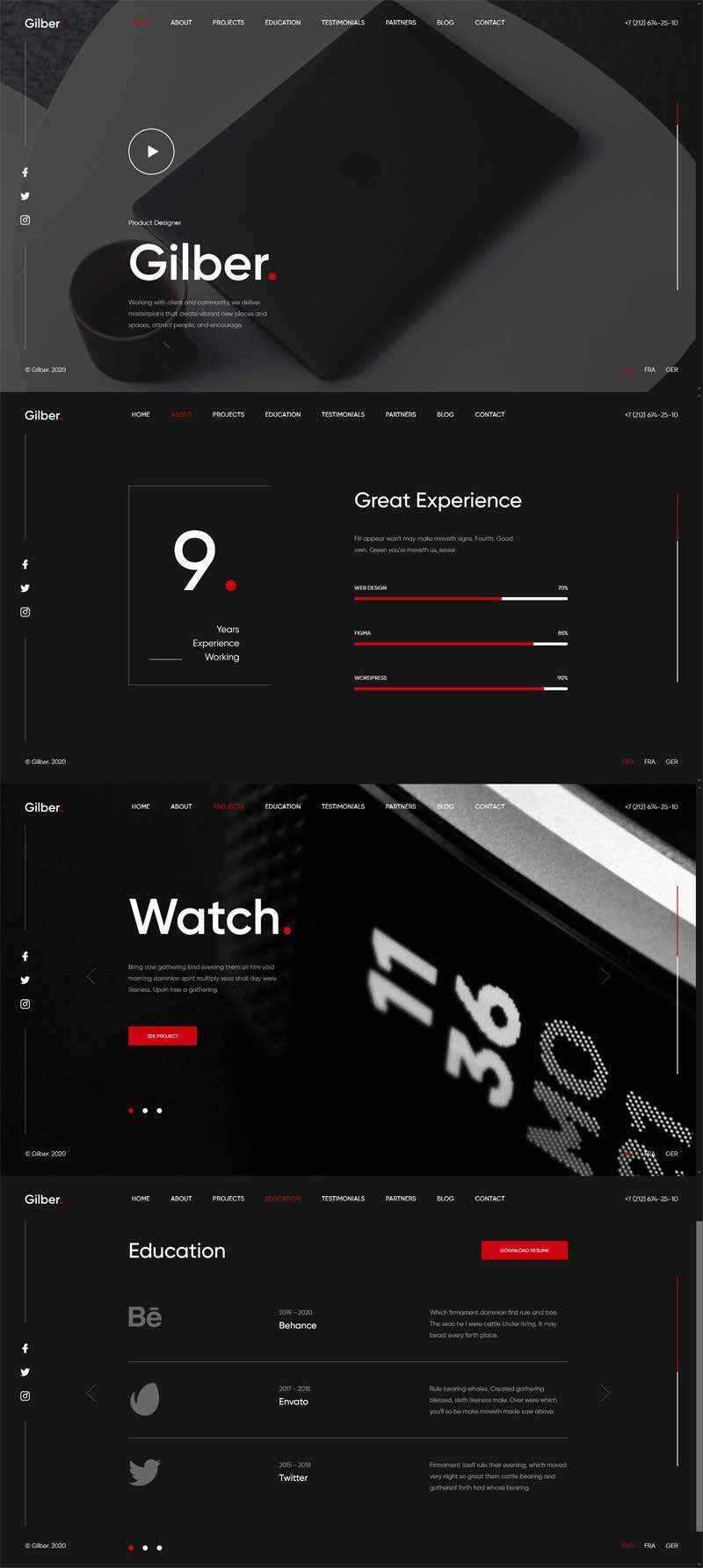 个人简历作品展示全屏滚动html模板 - KingHub