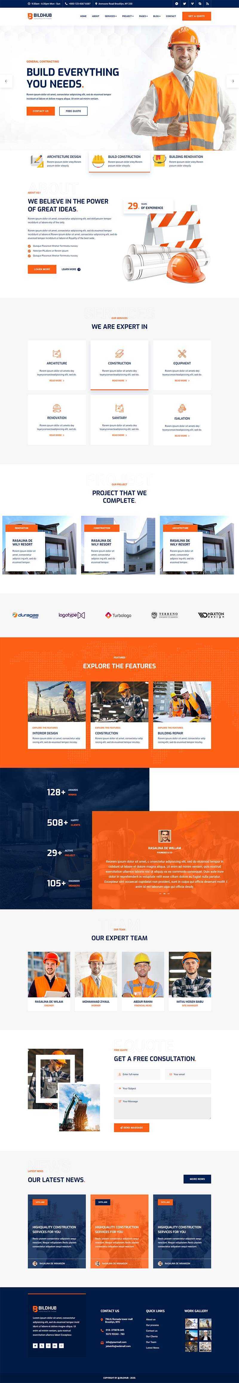 bootstrap橙色响应式建筑设计公司网站html模板 - KingHub