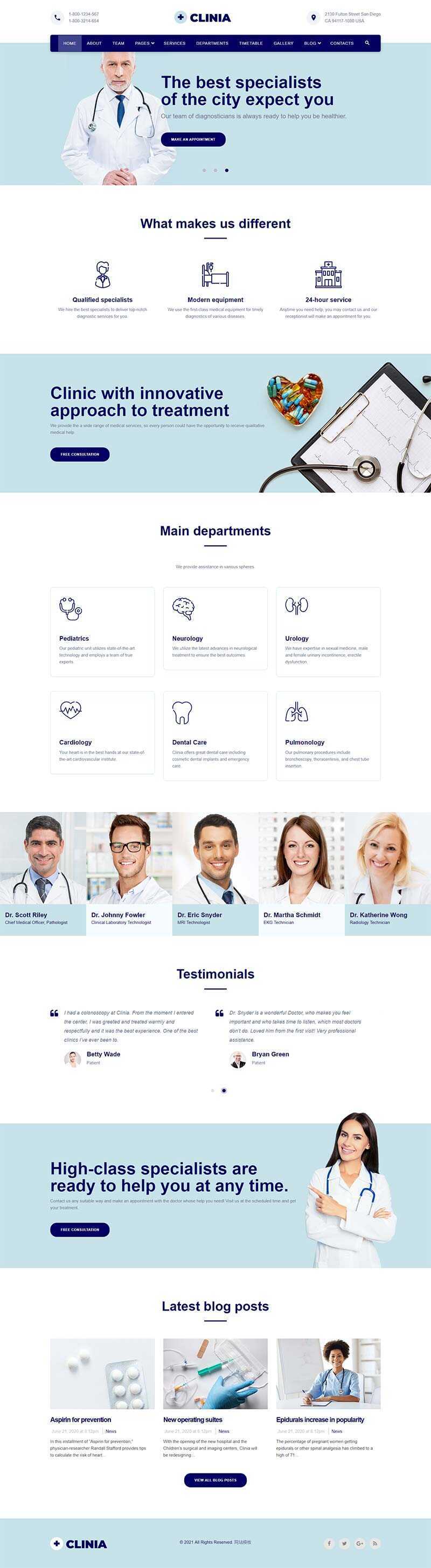 bootstrap蓝色医疗诊所服务网站HTML5模板 - KingHub