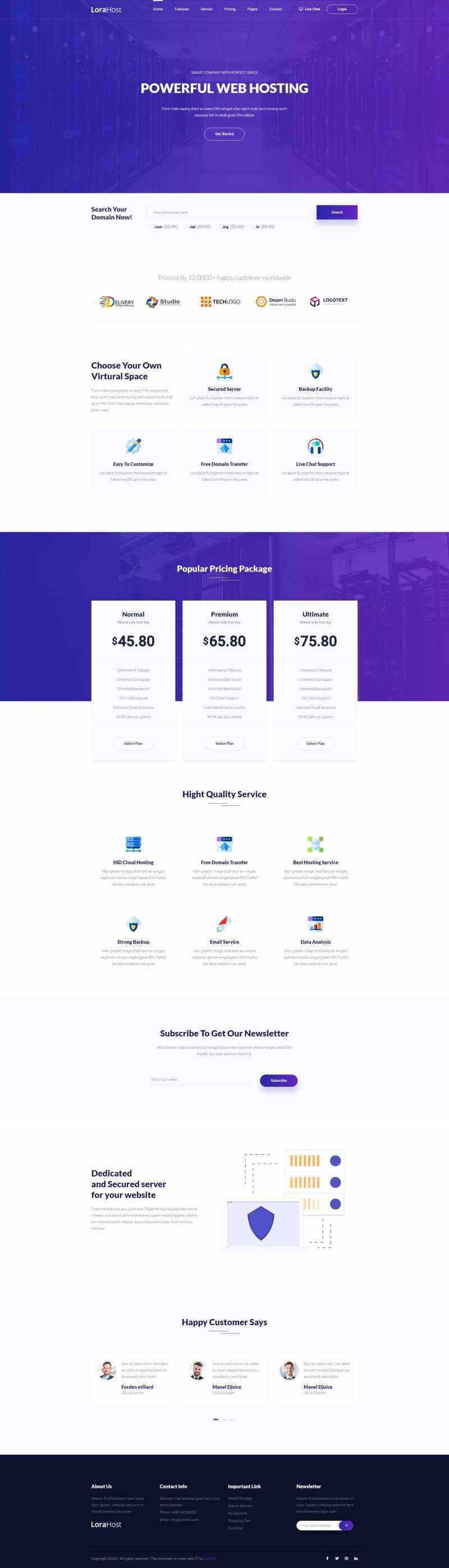 紫色的虚拟主机域名托管服务网站html模板 - KingHub