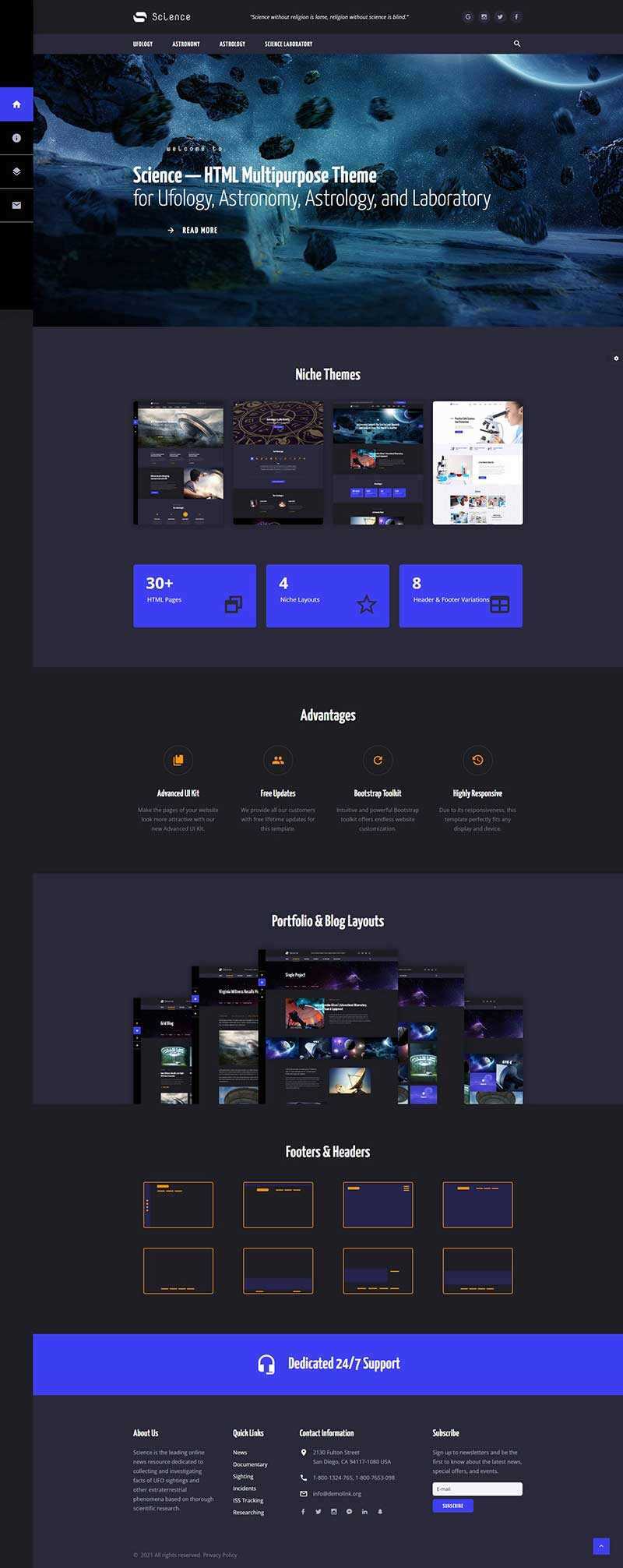 深色星空宇宙天文类多用途网站HTML模板 - KingHub