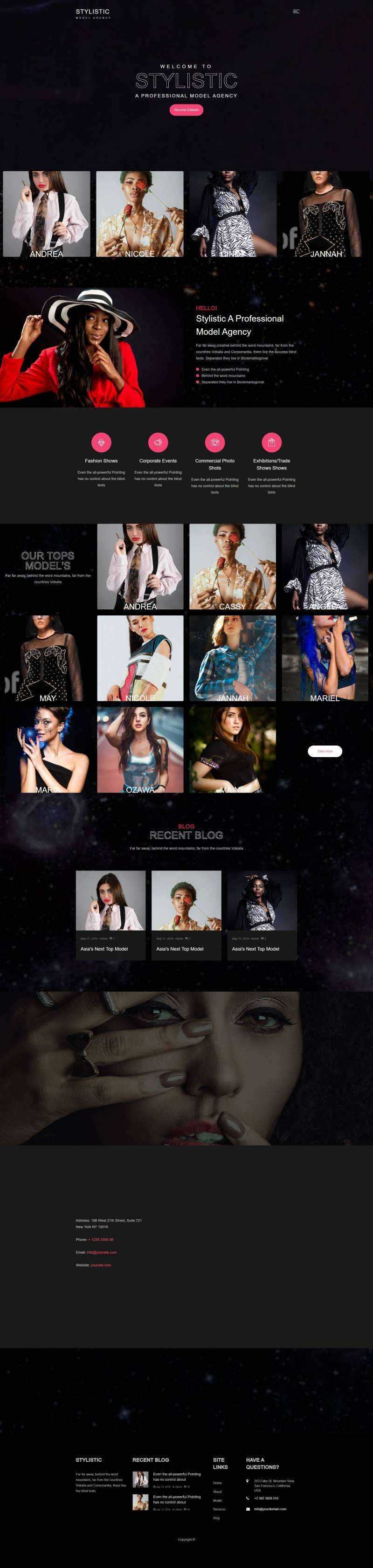 全屏背景Bootstrap4模特经纪公司网站模html板 - KingHub