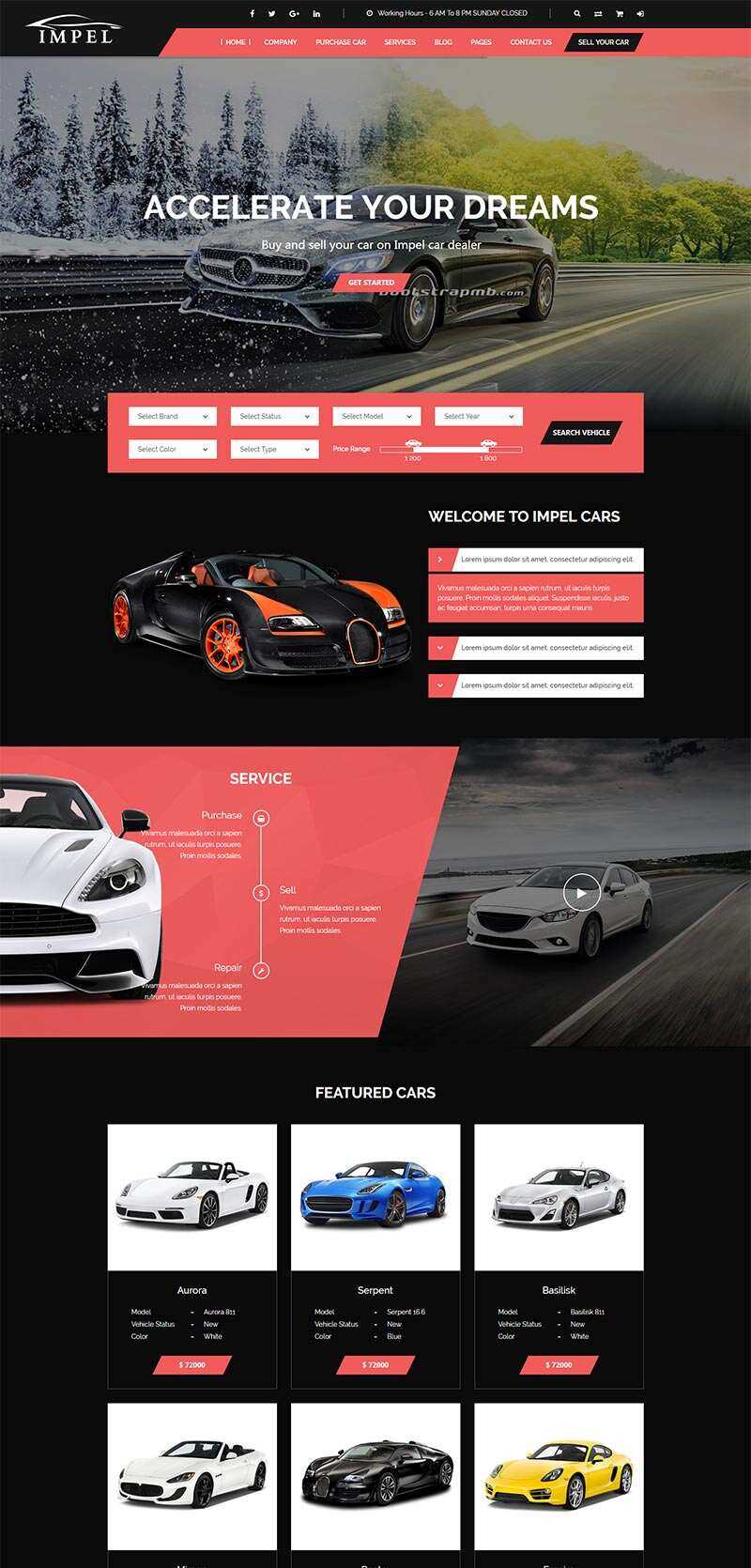 Bootstrap大气红色的汽车经销商网站html模板 - KingHub