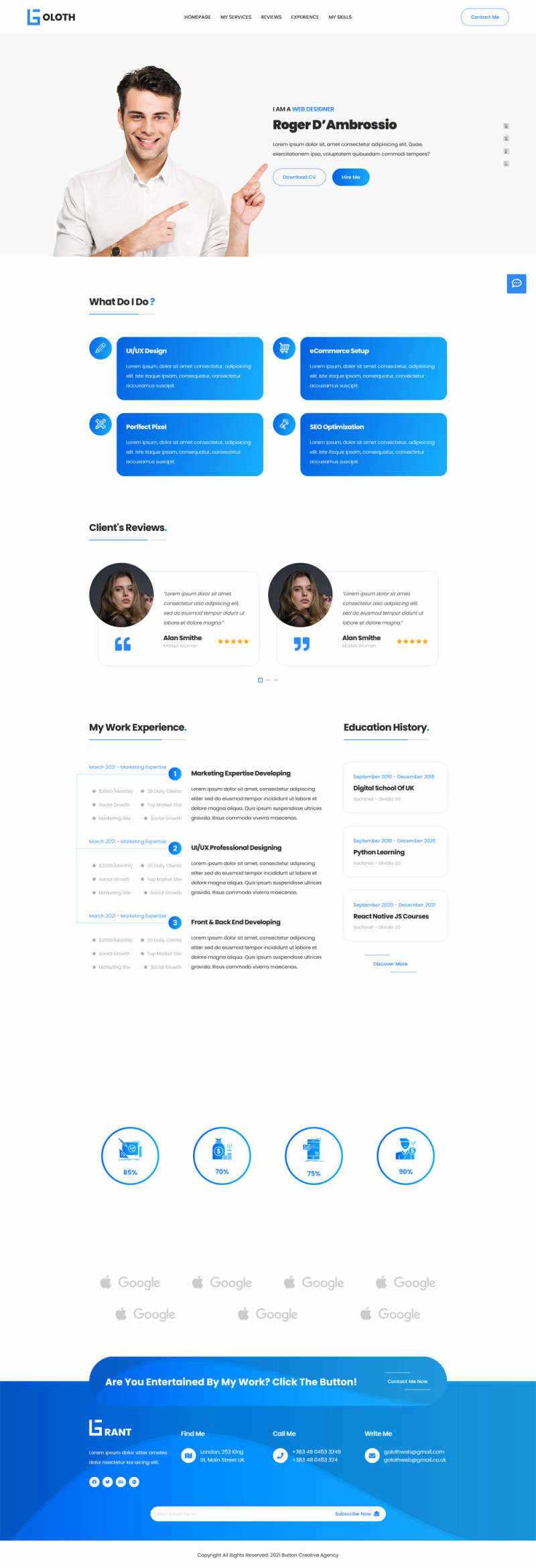 bootstrap多功能响应式个人简历单页html模板 - KingHub