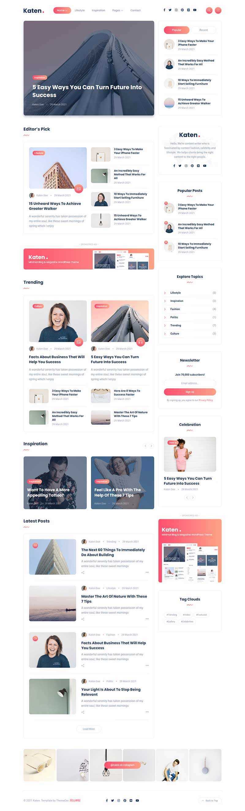 bootstrap响应式博客和杂志HTML模板 - KingHub