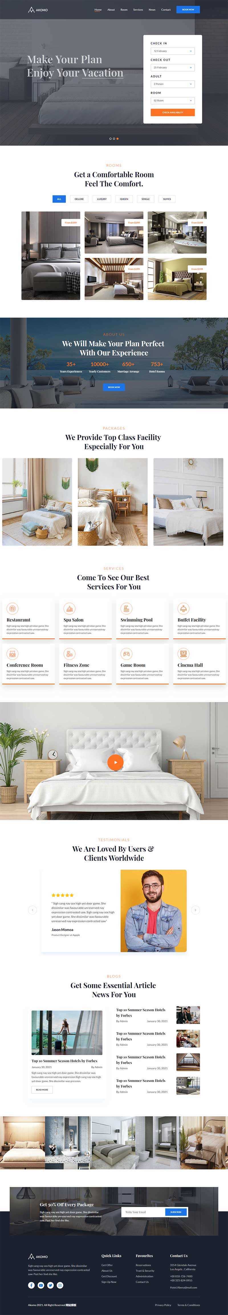 多功能酒店预订、度假村和酒店官网HTML模板 - KingHub