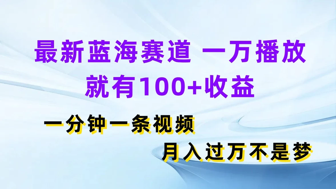 最新蓝海赛道，一万播放就有100+收益，一分钟一条视频，月入过万不是梦 - KingHub