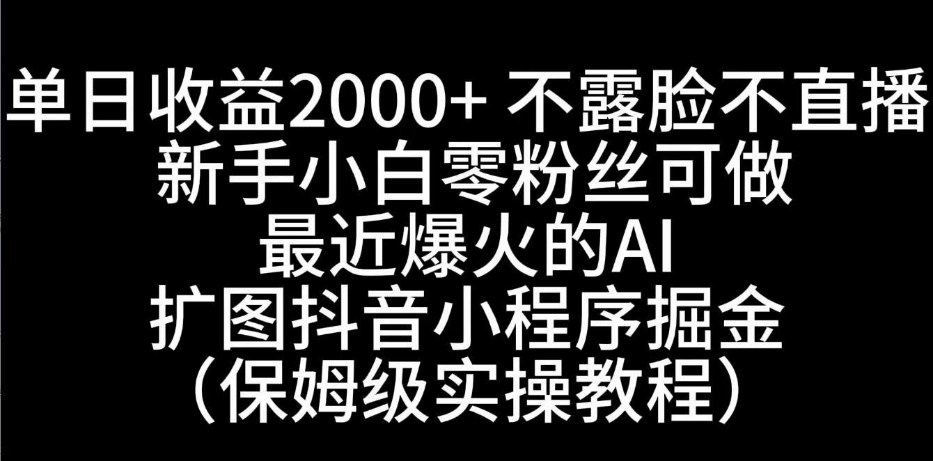 单日收益2000+，不露脸，不直播，新手小白零粉丝可操作最近爆火的AI扩图抖音小程序掘金（保姆级实操教程） - KingHub