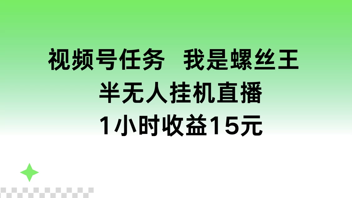 视频号任务，我是螺丝王， 半无人挂机1小时收益15元 - KingHub