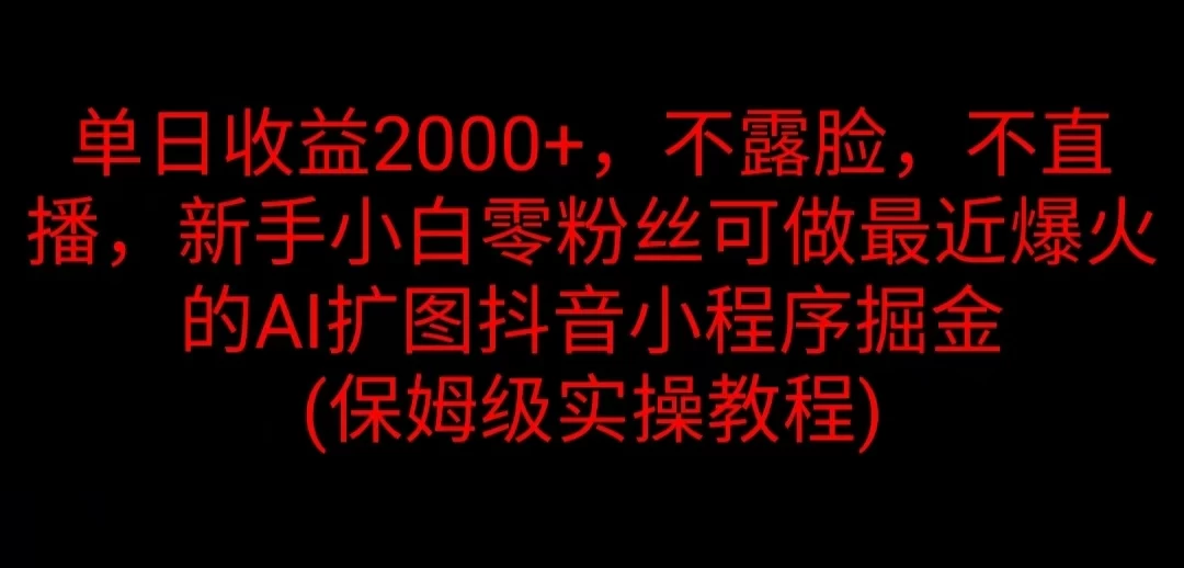 单日收益2000+，不露脸，不直播，新手小白零粉丝可做最近爆火的AI扩图抖音小程序掘金 （保姆级实操教程） - KingHub