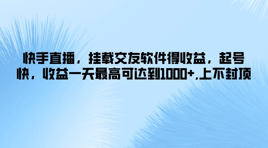 快手直播，挂载交友软件得收益，起号快，收益一天最高可达到1000+，上不封顶 - KingHub