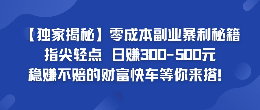 独家揭秘零成本副业暴利秘籍：指尖轻点，日赚300-500元，稳赚不赔的财富快车等你来搭！ - KingHub