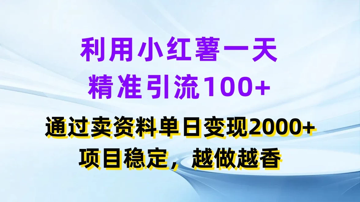 利用小红薯一天精准引流100+，通过卖资料单日变现2000+，项目稳定，越做越香 - KingHub