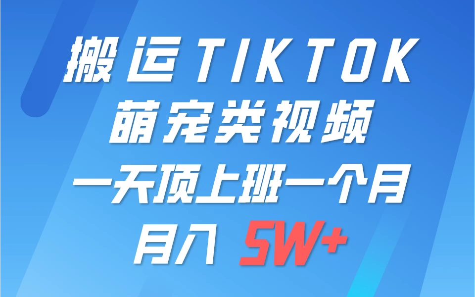 搬运tiktok萌宠视频，一部手机可做，项目长期稳定，月入5W+ - KingHub
