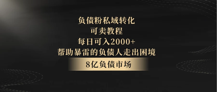 8亿负债市场,负债粉私域转化,可卖教程,每日可入2000+,无需经验(包含资料) - KingHub