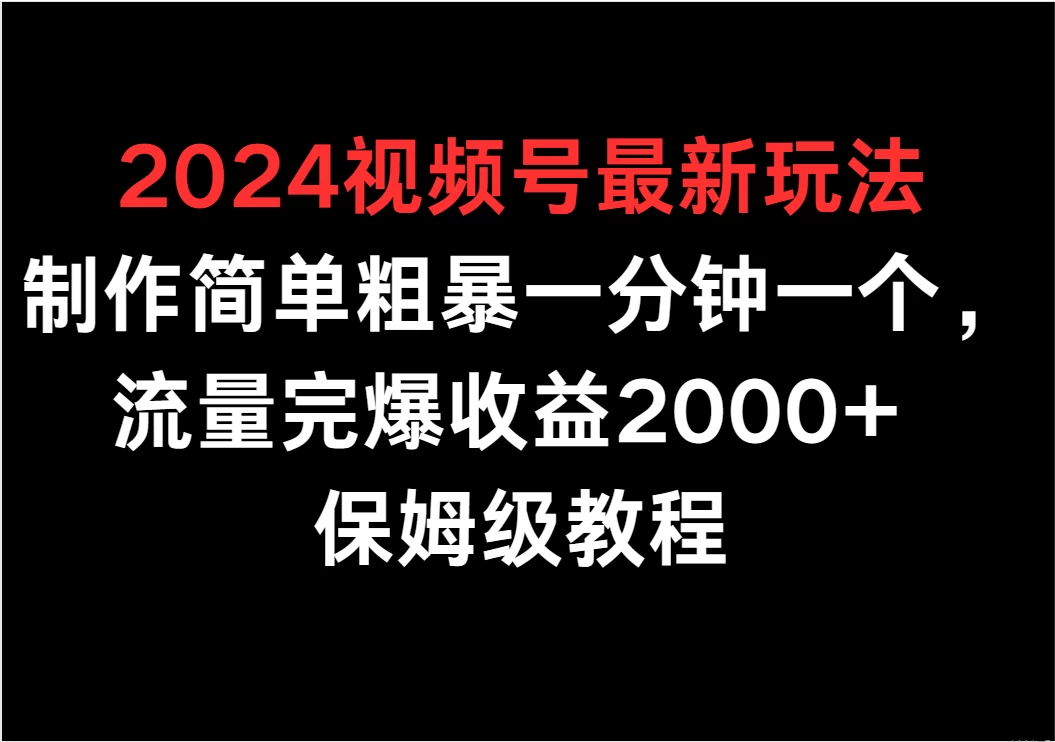 2024视频号最新玩法，制作简单粗暴一分钟一个，流量完爆收益2000+ 保姆级教程 - KingHub