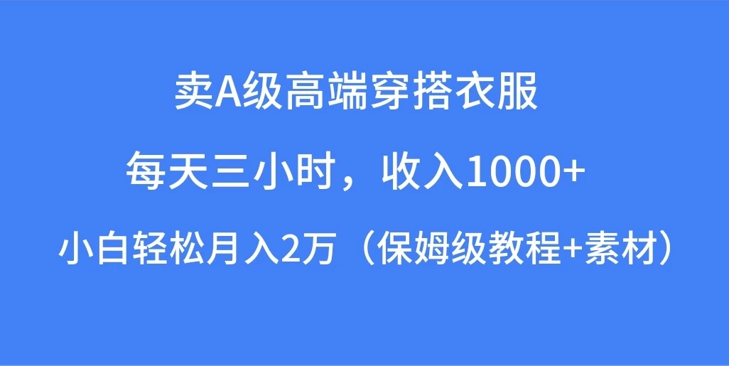 每天三小时，收入1000+，卖A级高端穿搭衣服，小白轻松月入2万，（保姆级教程+素材） - KingHub