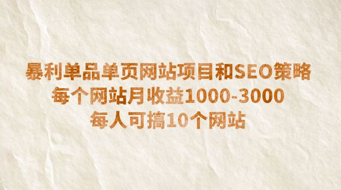 暴利单品单页网站项目和 SEO 策略：每个网站月收益 1000~3000 每人可搞 10 个 - KingHub