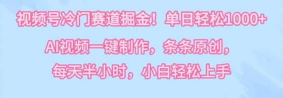 视频号冷门赛道掘金！单日轻松1000+，AI视频一键制作，条条原创，每天半小时，小白轻松上手 - KingHub