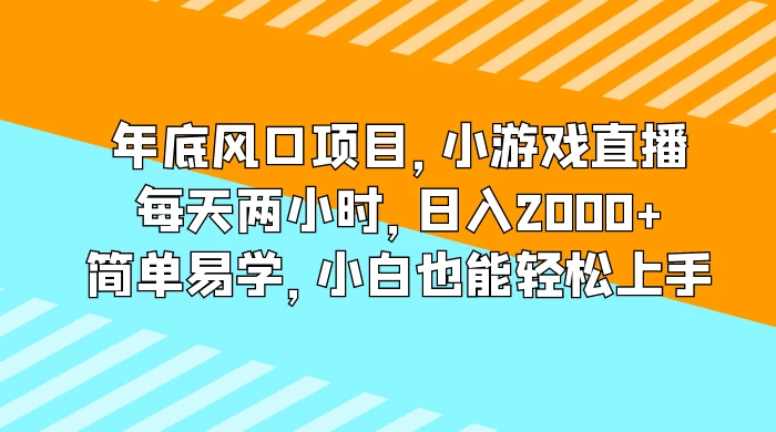 年底风口项目，小游戏直播，每天两小时，日入2000+，简单易学，小白也能轻松上手 - KingHub