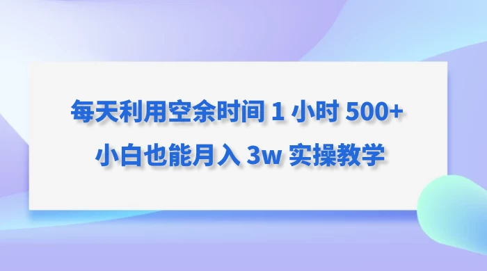 每天利用空余时间 1 小时 500+ 小白也能月入 3w 实操教学 - KingHub