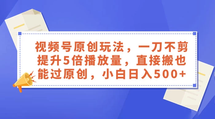视频号原创玩法，一刀不剪提升 5 倍播放量，亲测直接搬也能过原创，小白日入 500+ - KingHub