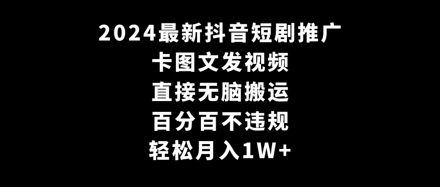 2024最新抖音短剧推广，卡图文发视频，直接无脑搬，百分百不违规，轻松月入1W+(随时和谐) - KingHub